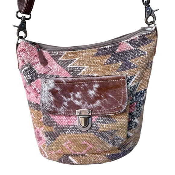 Myra Bag Tribal Hairon Leather Tapestry Crossbody Shoulder Bag - Picture 8 of 15